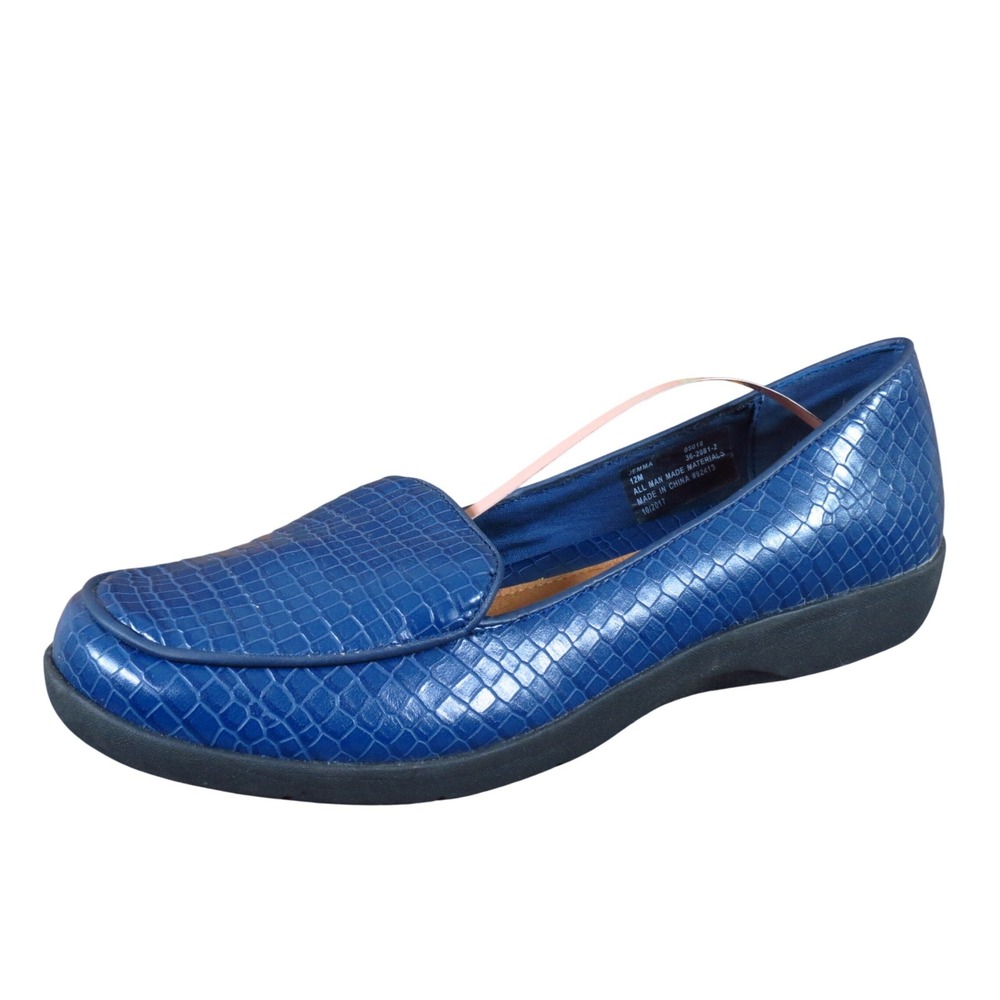 Comfortview Gemma Women 12 Blue Croc Embossed Loafer‎ Wedge Shoes Slip Comfort